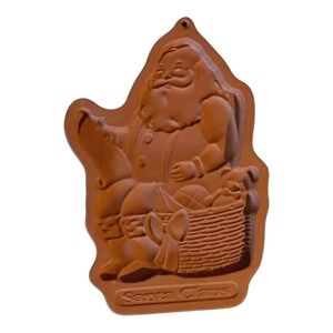 1992 Longaberger Christmas Santa Claus Terracotta Clay Cookie Mold / Ornament